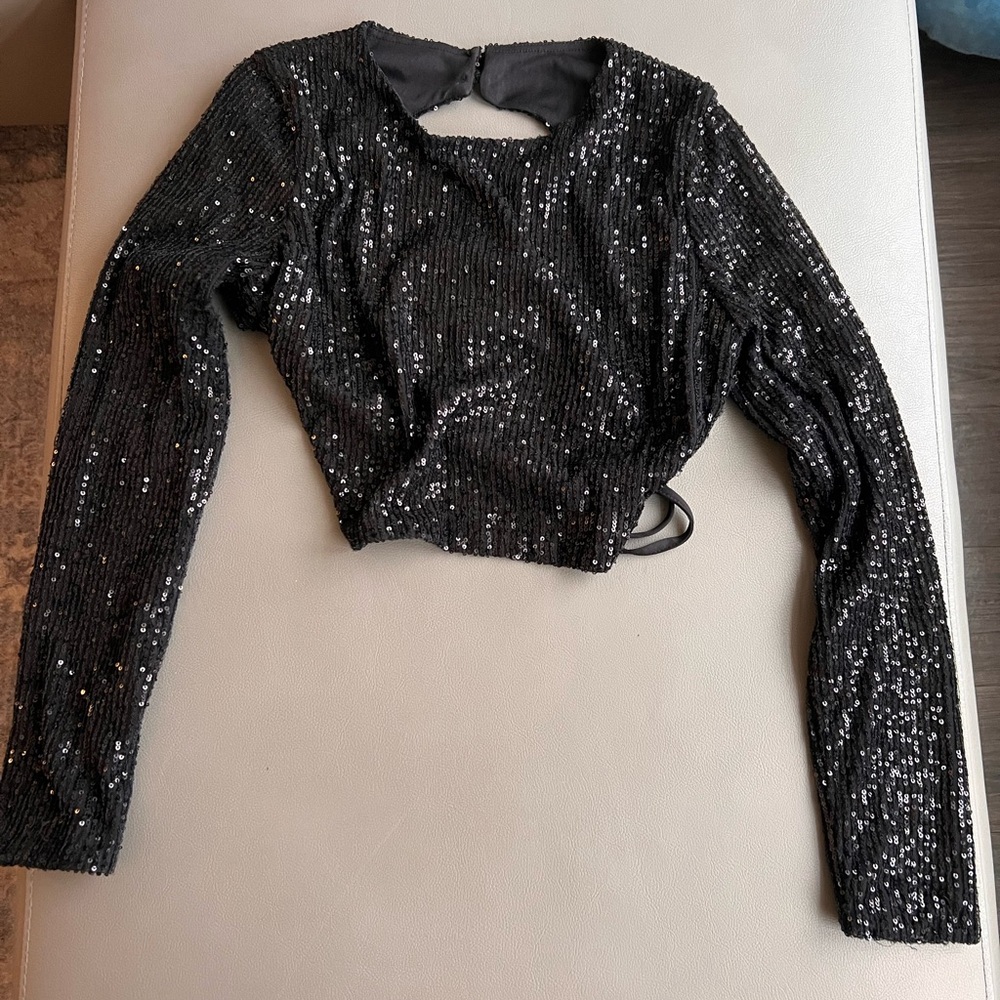 Black Sequin Long Sleeve Top
